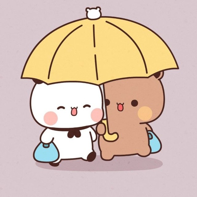 Two cute bears sharing an umbrella